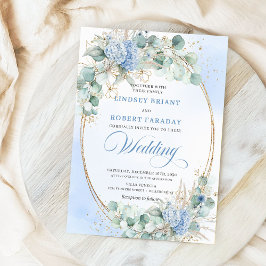 Invitación Romantic Blue Hydrangea Wheat Botanical Wedding 
