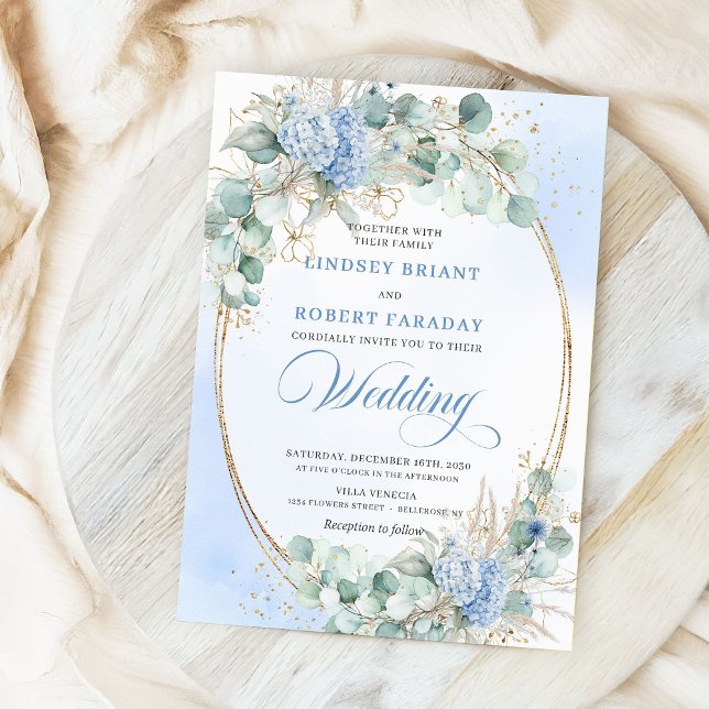 Invitación Romantic Blue Hydrangea Wheat Botanical Wedding  (Romantic Blue Hydrangea Wheat Botanical Wedding Invite)