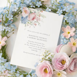 Invitación Romantic Blue & Pink Pastel Floral Wedding