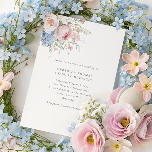 Invitación Romantic Blue & Pink Pastel Floral Wedding (Subido por el creador)