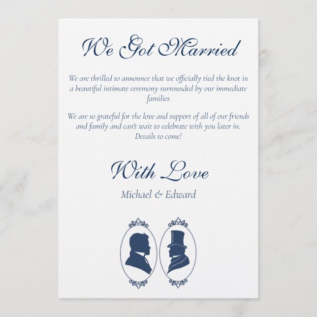 Invitación Romantic Blue Regency Gay Botanical Silhouette (Anverso)
