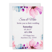 Romantic Blush & Blue Wedding Invitation 