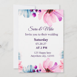 Invitación Romantic Blush & Blue Wedding Invitation 