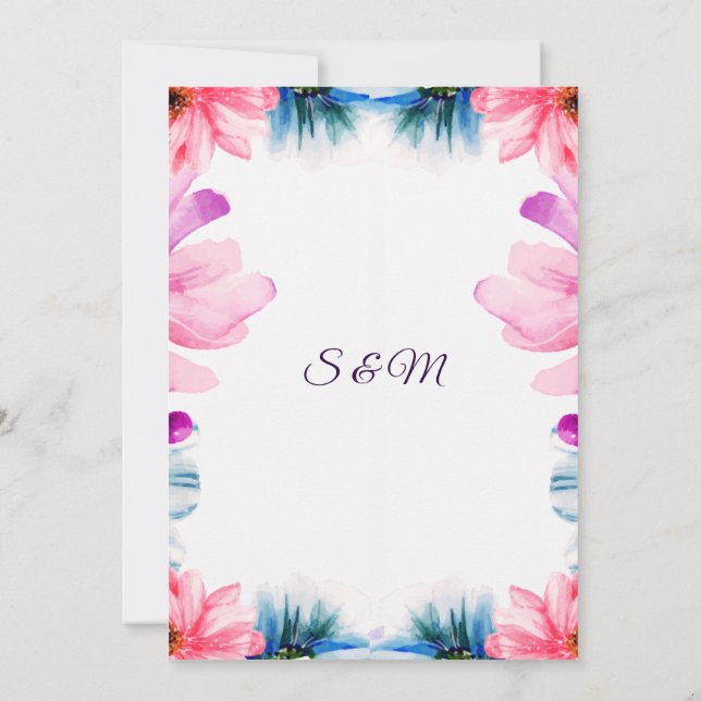 Invitación Romantic Blush & Blue Wedding Invitation  (Reverso)