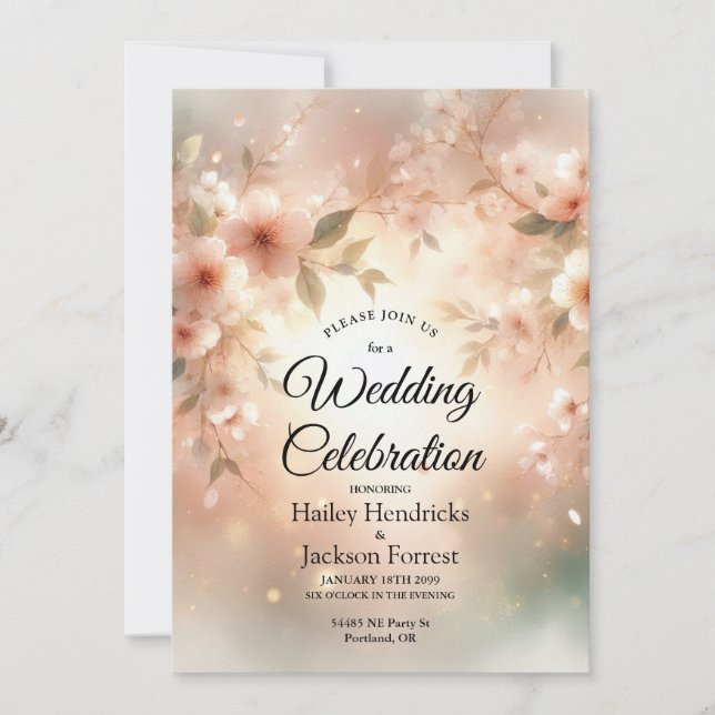 Invitación Romantic Blush Cherry Blossom Wedding (Anverso)