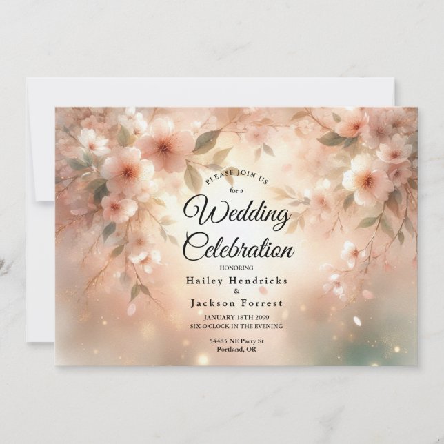 Invitación Romantic Blush Cherry Blossom Wedding (Anverso)
