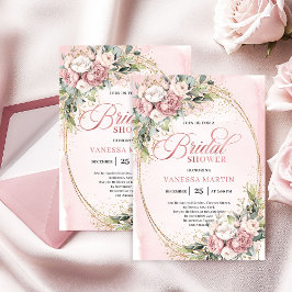 Invitación Romantic Blush Floral Greenery Gold Shower