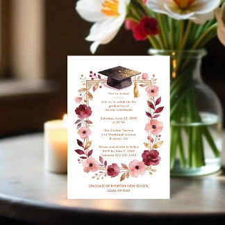 Invitación Romantic Blush Pink and Burgundy Graduation