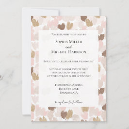 Invitación Romantic Blush Pink Brown Cream Hearts Wedding
