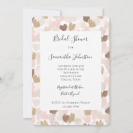 Invitación Romantic Blush Pink Brown Hearts Bridal Shower