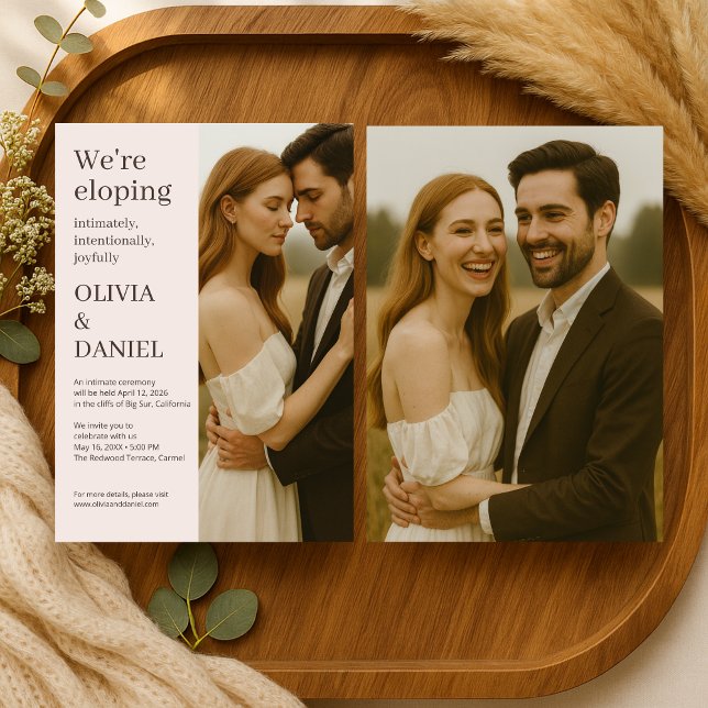 Invitación Romantic Blush Pink Elopement Minimalist Photo  (Subido por el creador)