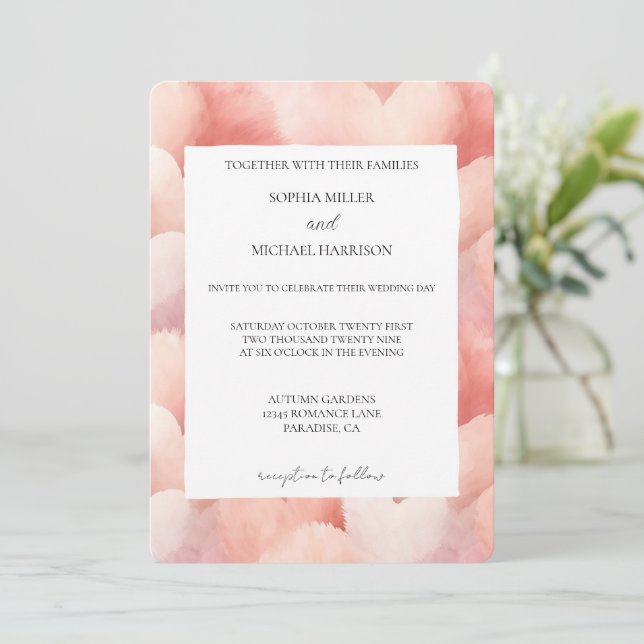 Invitación Romantic Blush Pink Hearts Wedding (Anverso de pie)