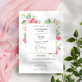 Invitación Romantic Blush Pink/Ivory Watercolor Roses Wedding