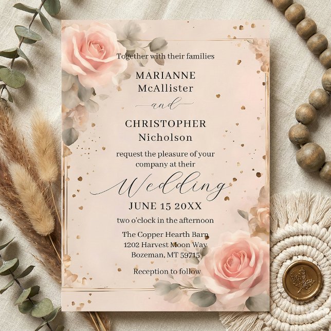 Invitación Romantic Blush Pink Watercolor Rose Wedding (Subido por el creador)