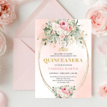 Romantic Blush Roses Bohemian Quinceañera Invite