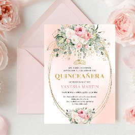 Invitación Romantic Blush Roses Bohemian Quinceañera Invite