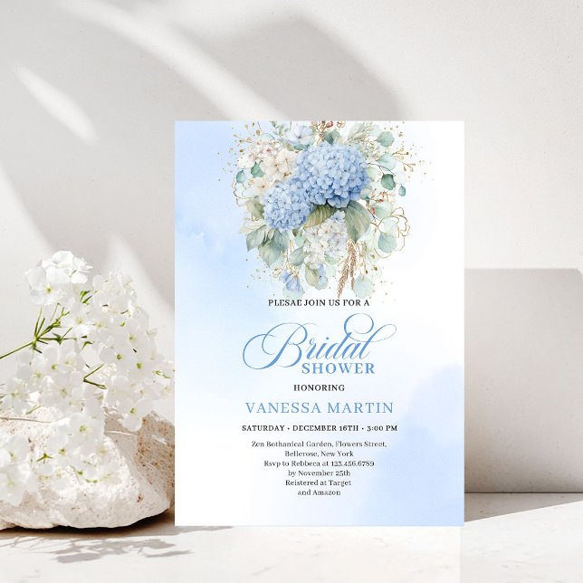 Invitación Romantic Bohemian Blue Floral Bridal Shower Invite (Romantic Bohemian Blue Floral Bridal Shower Invitation)
