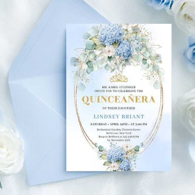 Invitación Romantic Bohemian Blue Hydrangeas Quince Invite (Romantic Bohemian Blue Hydrangeas Quince Invite)