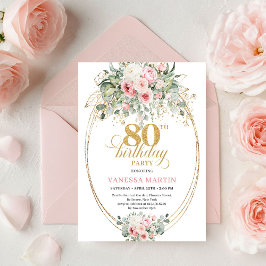 Invitación Romantic Bohemian Blush Floral Gold 80th Birthday