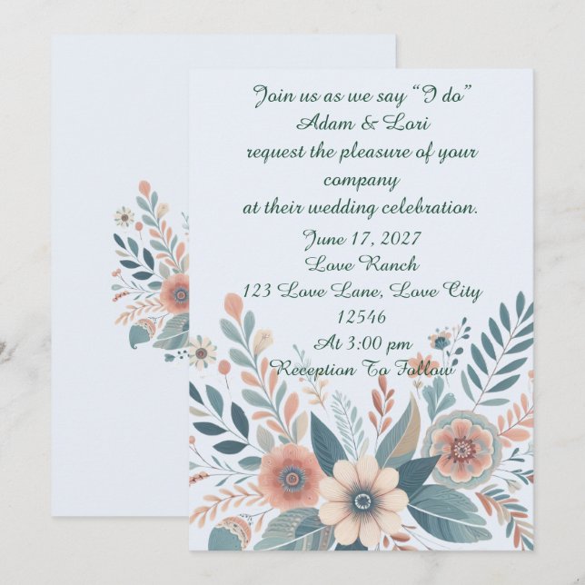 Invitación Romantic Bohemian Floral Wedding (Anverso / Reverso)