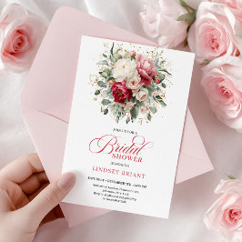 Invitación Romantic Bohemian Red White Greenery Bridal Shower