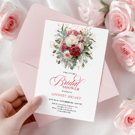 Invitación Romantic Bohemian Ruby Blush Gold Roses Shower