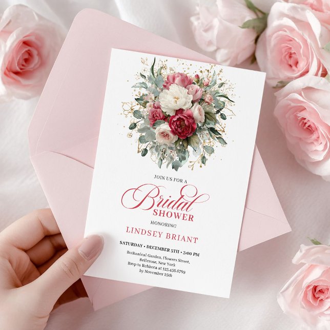 Invitación Romantic Bohemian Ruby Blush Gold Roses Shower  (Romantic Bohemian Ruby Blush Gold Roses Shower Invite

)