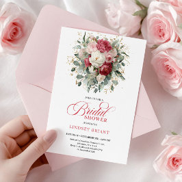 Invitación Romantic Boho Crimson Blush Gold Floral Bridal