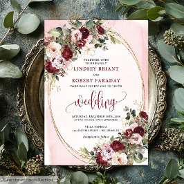 Invitación Romantic Boho Marsala Blush Gold Roses Wedding 