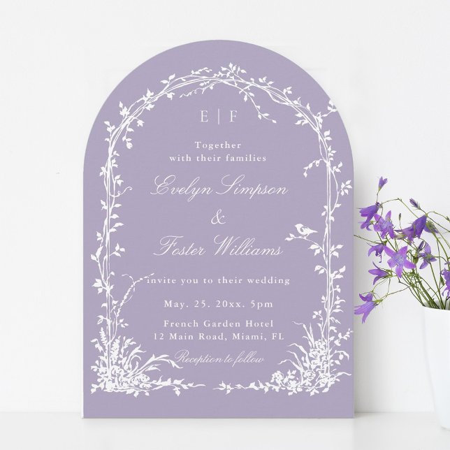 Invitación Romantic Botanical Garden Lavender Wedding Arch  (Subido por el creador)