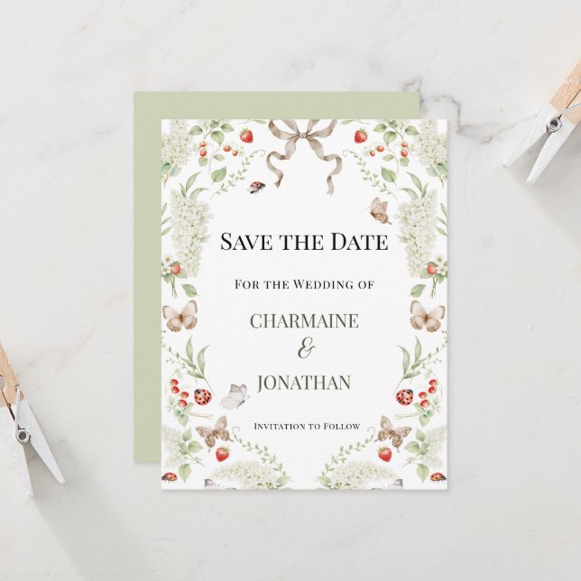 Invitación Romantic Botanical Garden Save the Date | (Anverso/Reverso In Situ)