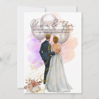 Invitación Romantic Bride & Groom with Balloons
