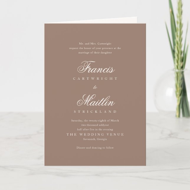 Invitación Romantic Brown Elegant Wedding (Anverso)
