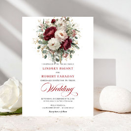 Invitación Romantic Burgundy and White Flowers Wedding Invite