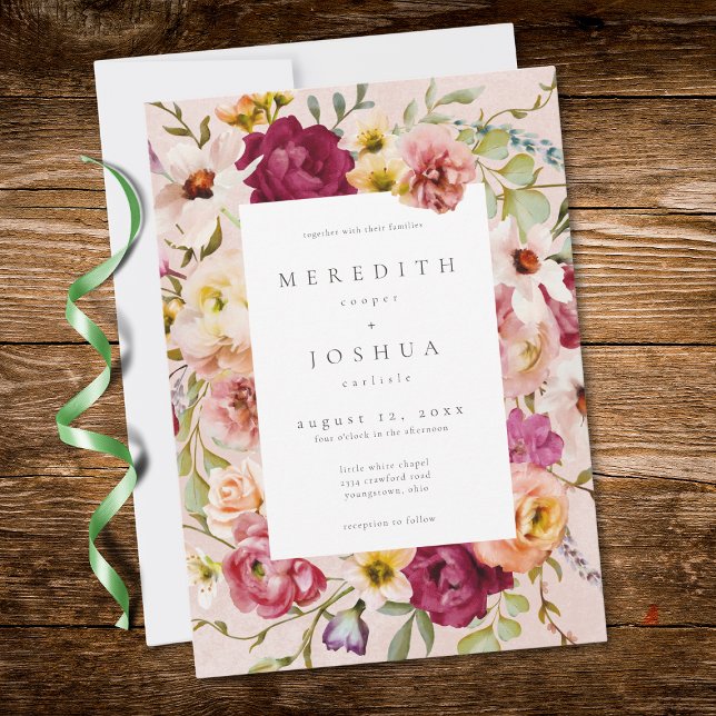 Invitación Romantic Burgundy Blush Floral Garden Wedding (Romantic Burgundy Blush Floral Garden Wedding Invitation)