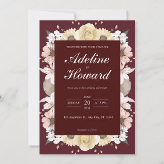 Invitación Romantic Burgundy Floral Wedding Invitation card