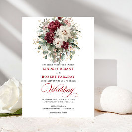 Invitación Romantic Burgundy White Gold Frame Wedding Invite