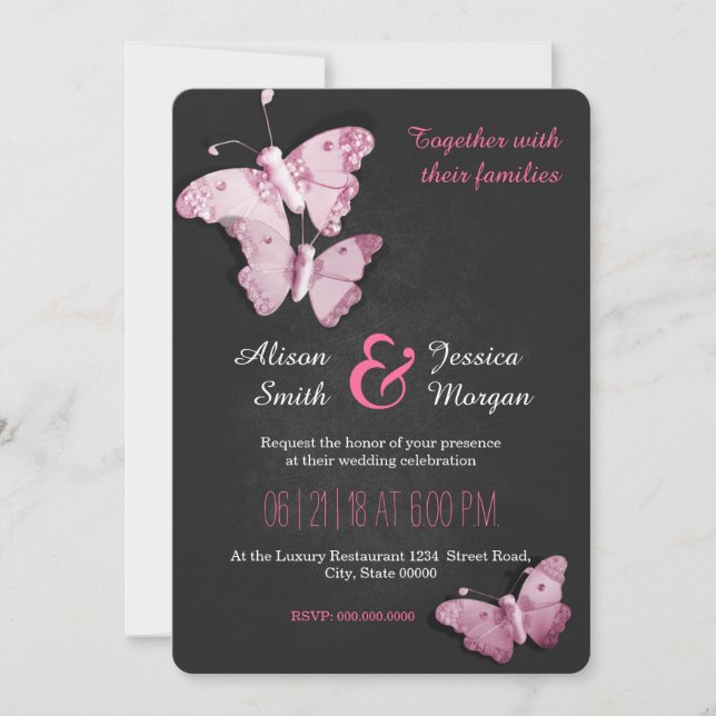 Invitación Romantic Butterflies wedding invitation (Anverso)