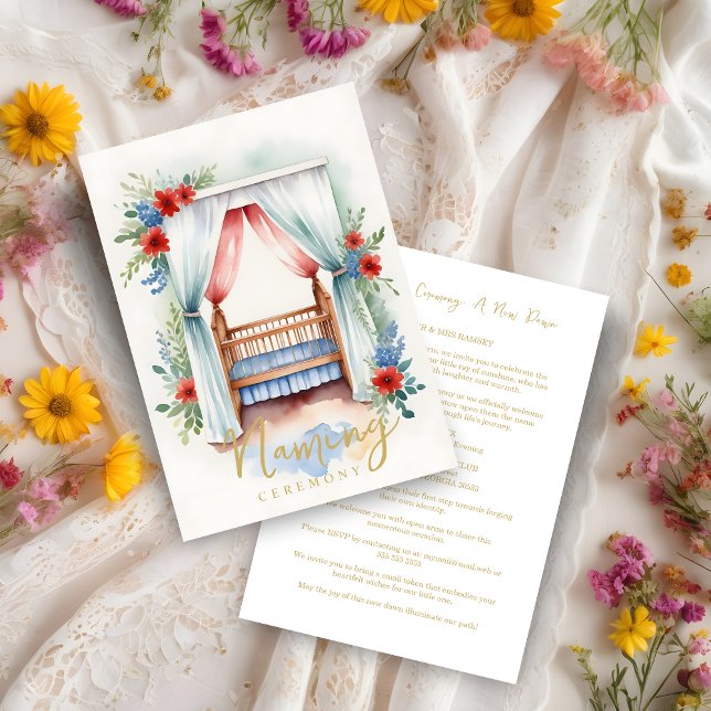 Invitación Romantic Cheerful Watercolor Crib Naming Ceremony (Subido por el creador)