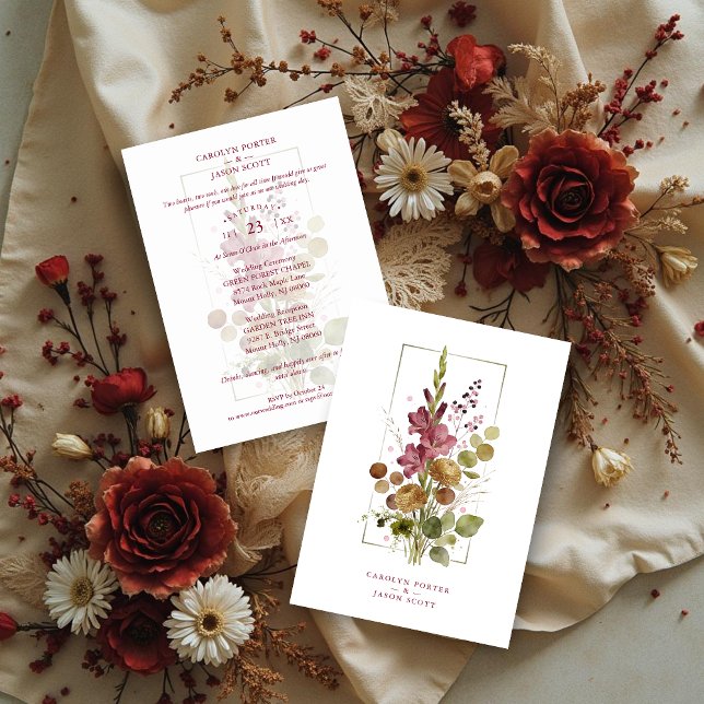 Invitación Romantic Chic Rustic Botanical Wildflowers Wedding (Romantic Rustic Botanical Wildflowers Bunch Wedding Invitation Card Design.)