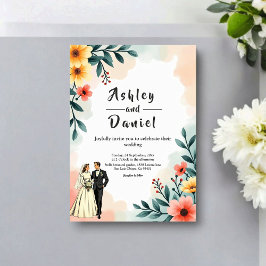 Invitación Romantic Couple Watercolor Floral Summer Wedding