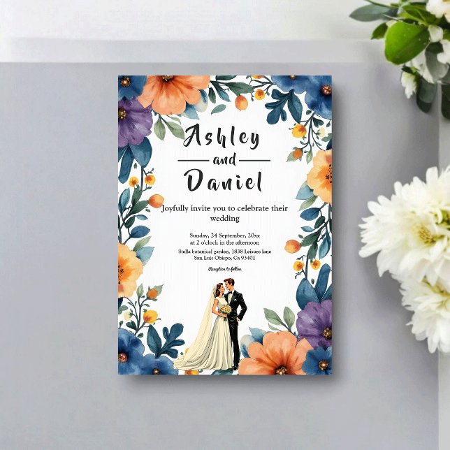 Invitación Romantic Couple Watercolor Floral Summer Wedding (Subido por el creador)