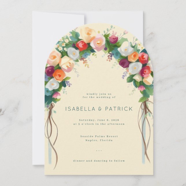 Invitación Romantic Cream Floral Arch Watercolor (Anverso)