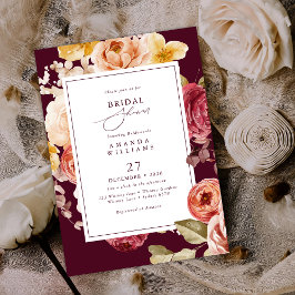 Invitación Romantic Deep Burgundy Floral Bridal Shower