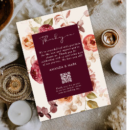Invitación Romantic Deep Burgundy Floral Elegant Thank you
