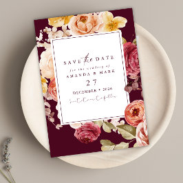 Invitación Romantic Deep Burgundy Floral Save the date  