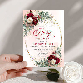 Invitación Romantic Deep Red Peony Baby Shower Invitation