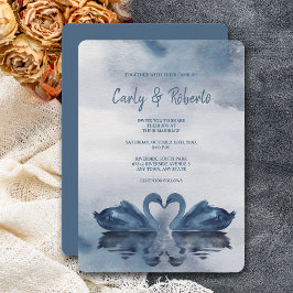 Invitación Romantic Double Blue Swan Wedding