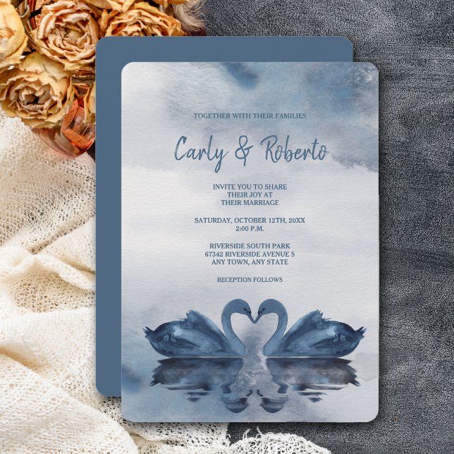 Invitación Romantic Double Blue Swan Wedding (Subido por el creador)