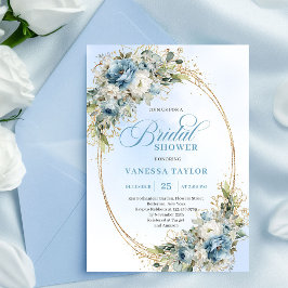 Invitación Romantic Dusty Blue Eucalyptus Gold Bridal Shower